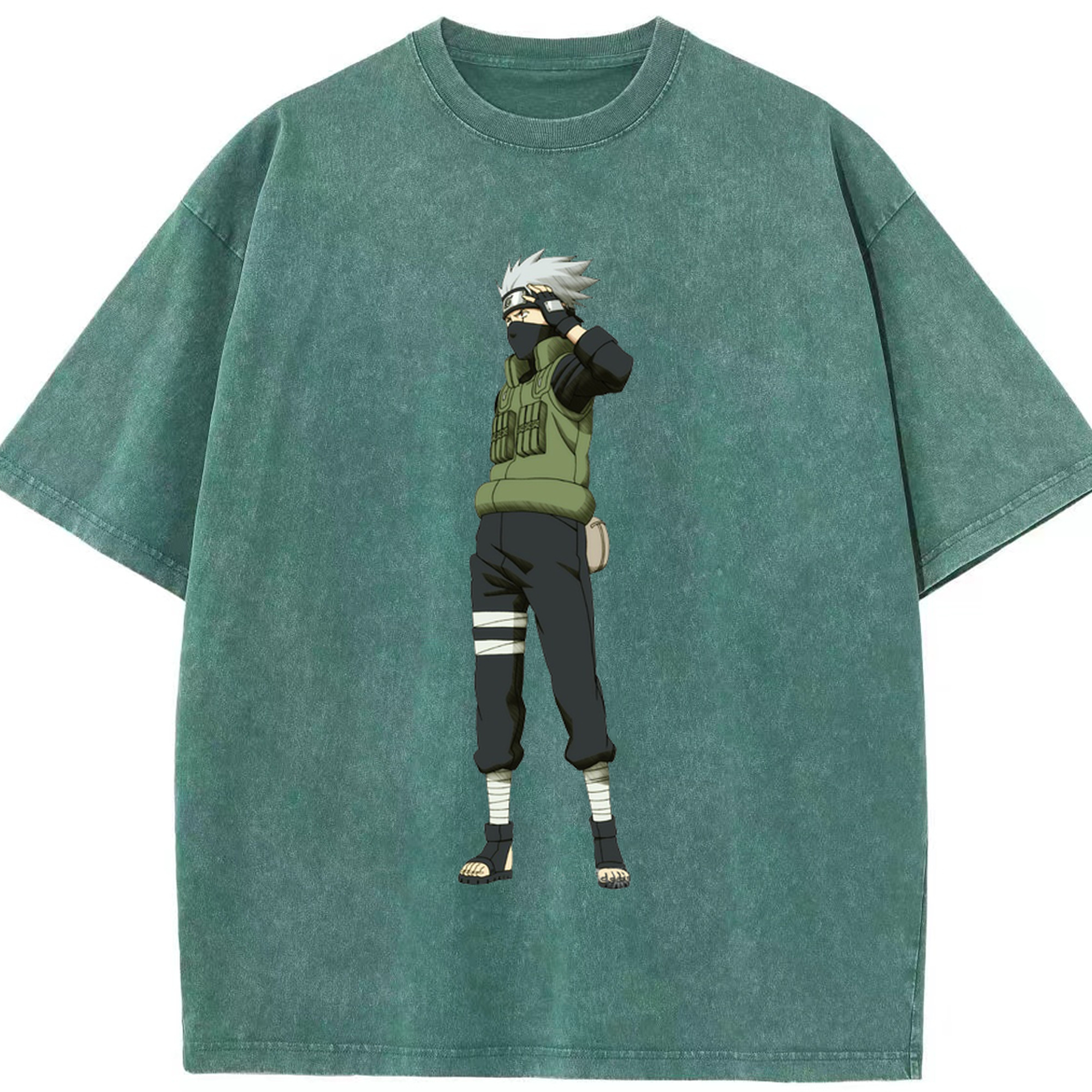 （画像用） NARUTO -ナルト- はたけ カカシ Hatake Kakashi 綿100% ヴィンテージ風 半袖Tシャツ（フロントプリント）